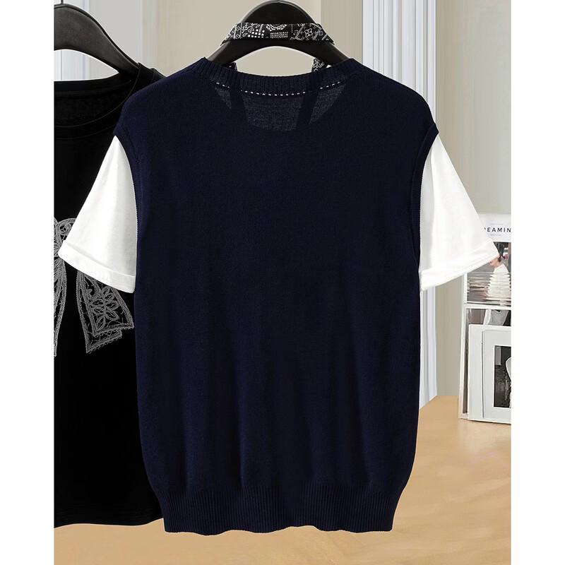 Damen Rundhals Gespleißtes Strick Kurzarm Top