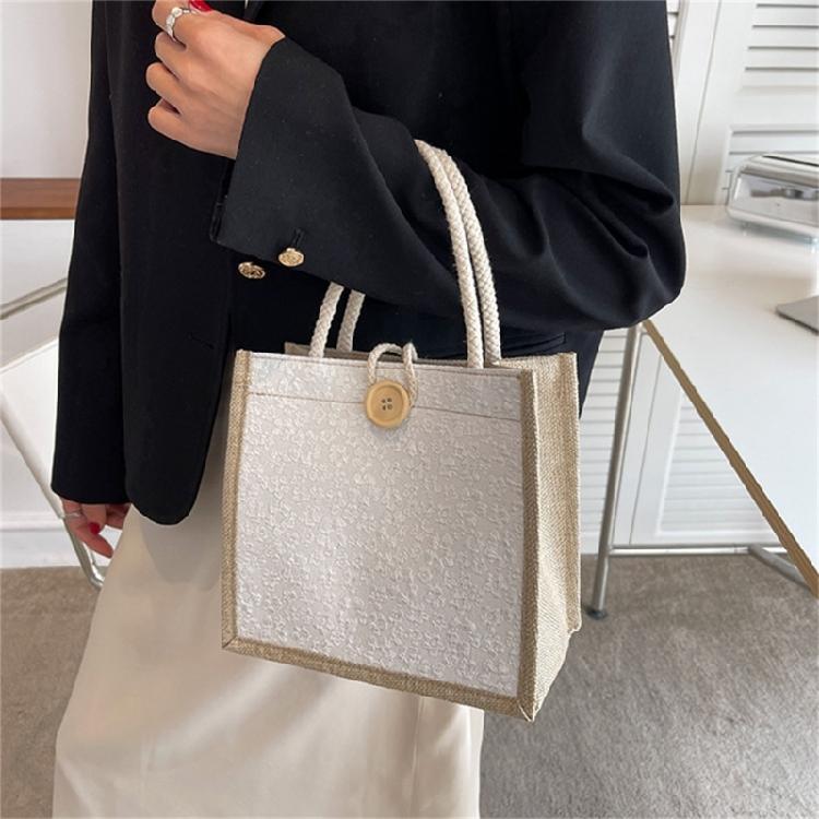 Casual Burlap Handbag Lightweight Shopping Bag Reusable Grocery Beach Bags