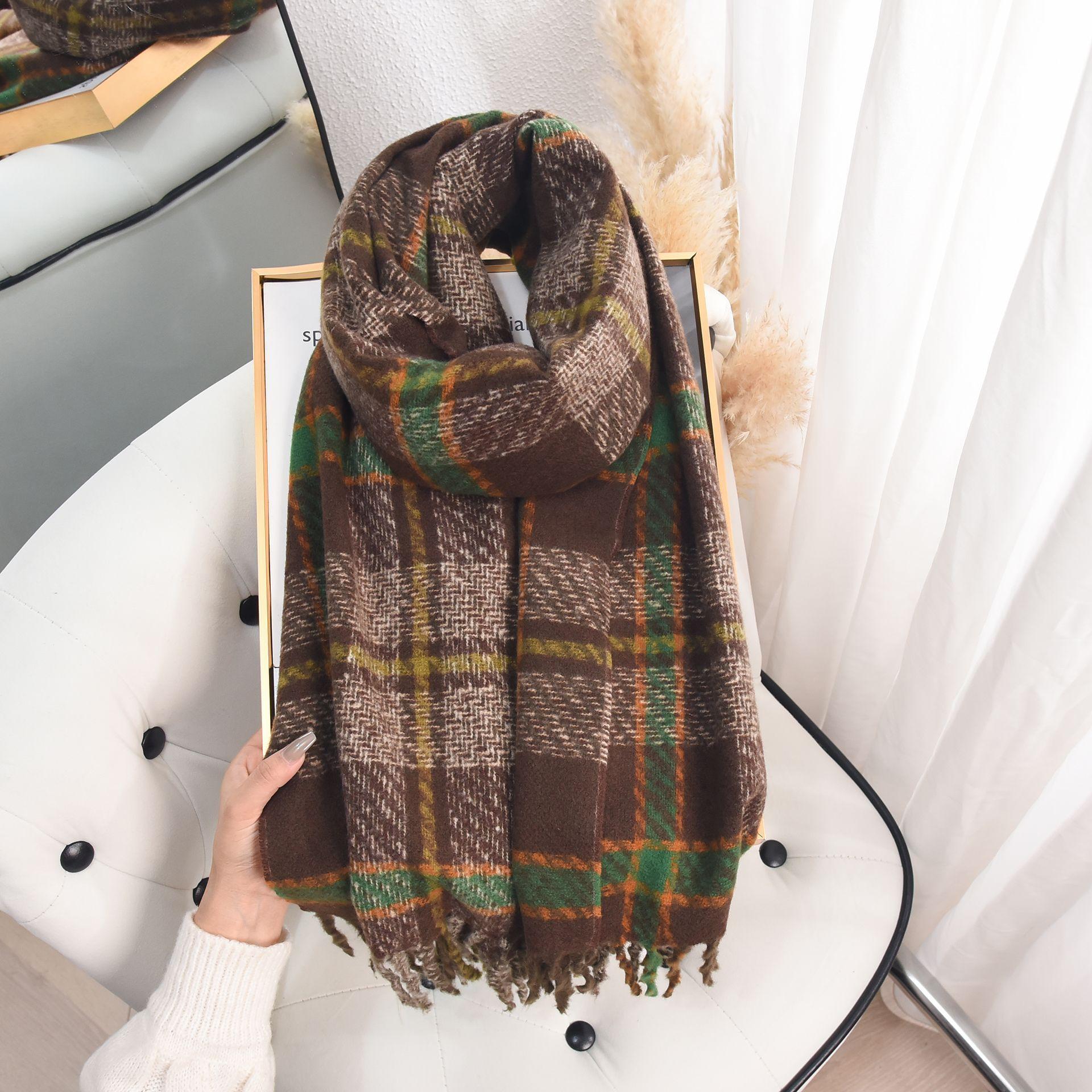 

Осенне-зимний высококачественный шарф с бахромой в клетку, женский модный мягкий восковой теплый шарф-шаль из имитации кашемира 65*180 верблюд