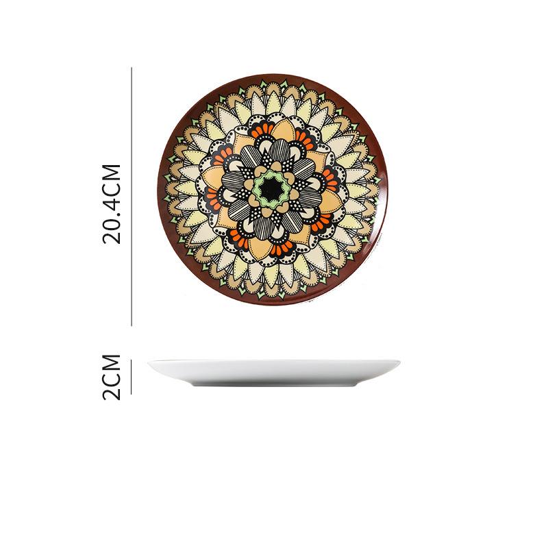 Bohemian Plate Western Ceramic Dish Moroccan North European Creative Steak Plate Flat Cake Dessert Dinnerware Home Decoration