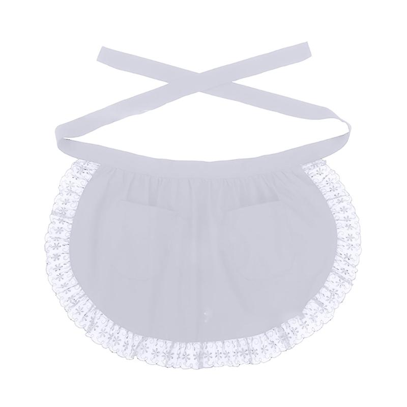 Womens Waist Apron with Two Pockets Retro Kitchen Cooking Apron Lace Ruffle Half Apron Maid Apron Adjustable Gifts белый