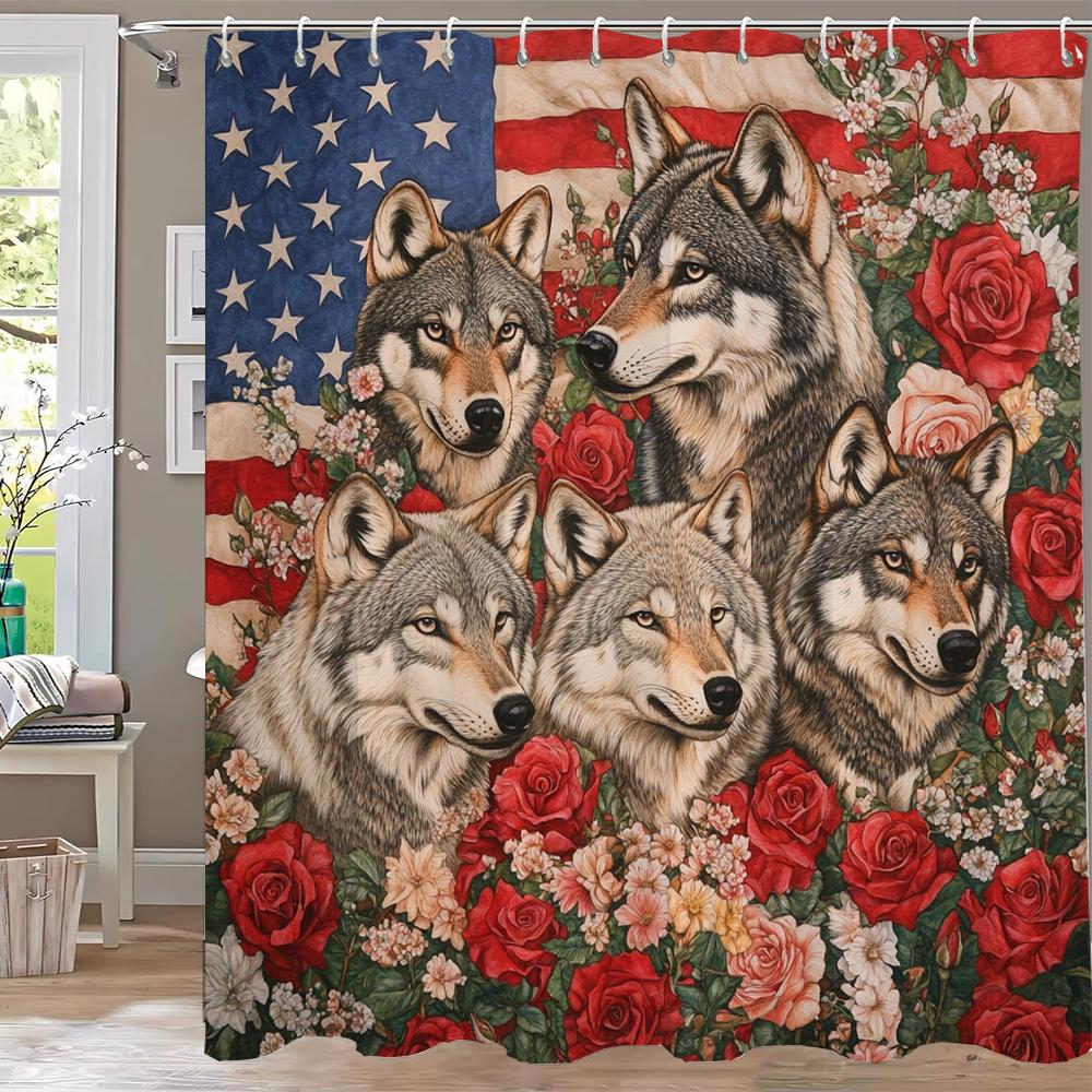 Creative Animals, Wolves, Lions, Dog Printed Shower Curtain Partition Privacy Hanging Home Decoration Curtain With Hooks