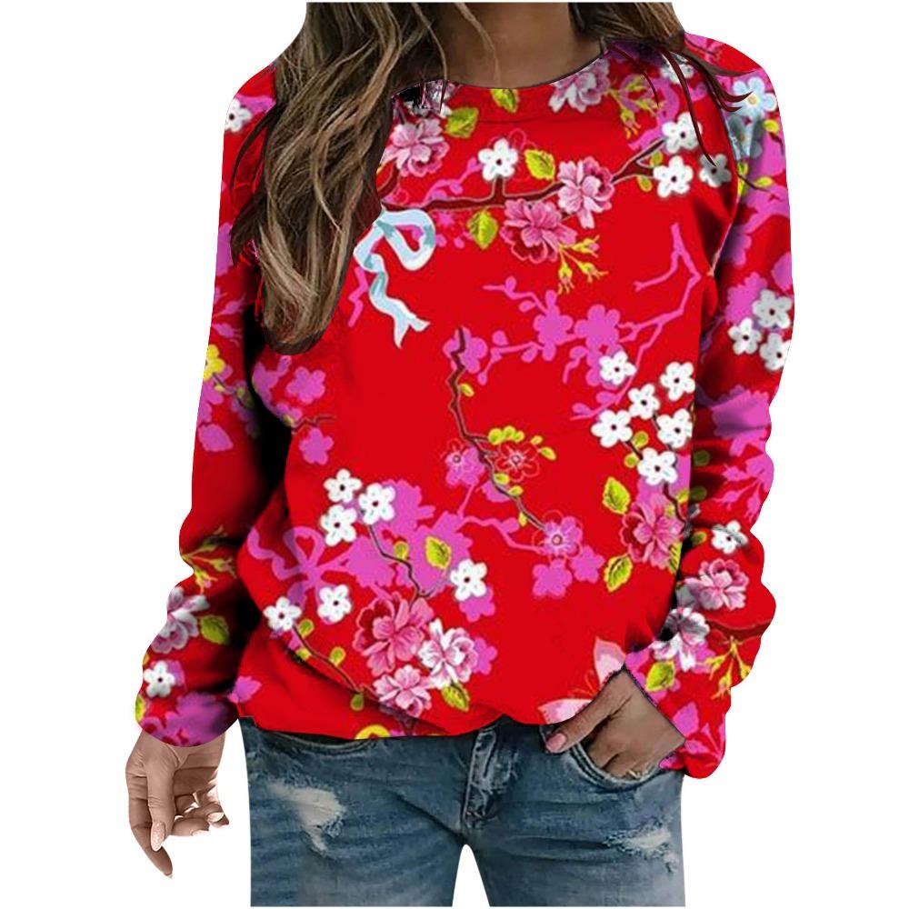 Ethnic Style Flower Sweatshirts Floral 3D Print Autumn Women Hoodies Long Sleeve Y2k Oversized Pullovers Tops Female Clothing