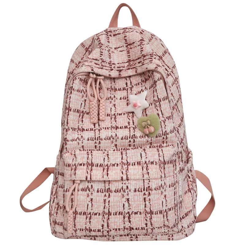 Plaid Backpack Lightweight Ergonomic Large Capacity School Bag for Grades 3-6 Girls Middle High Students Travel