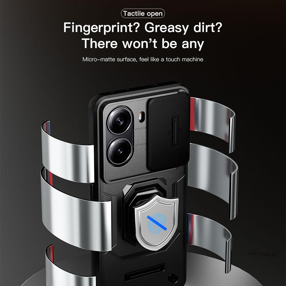 KEYSION Shockproof Armor Case for Xiaomi POCO X7 Pro Slide Camera Lens Protection Ring Stand Phone Back Cover for Redmi Turbo 4