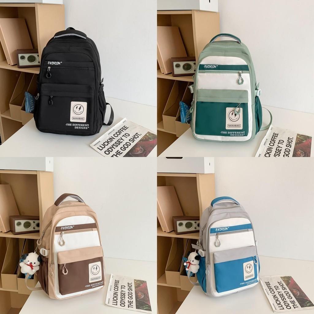 Retro Workwear Style Large Capacity Backpack Women Korean Version High School Students Color-blocking Trendy Shoulder Bag Men Travel Backpack