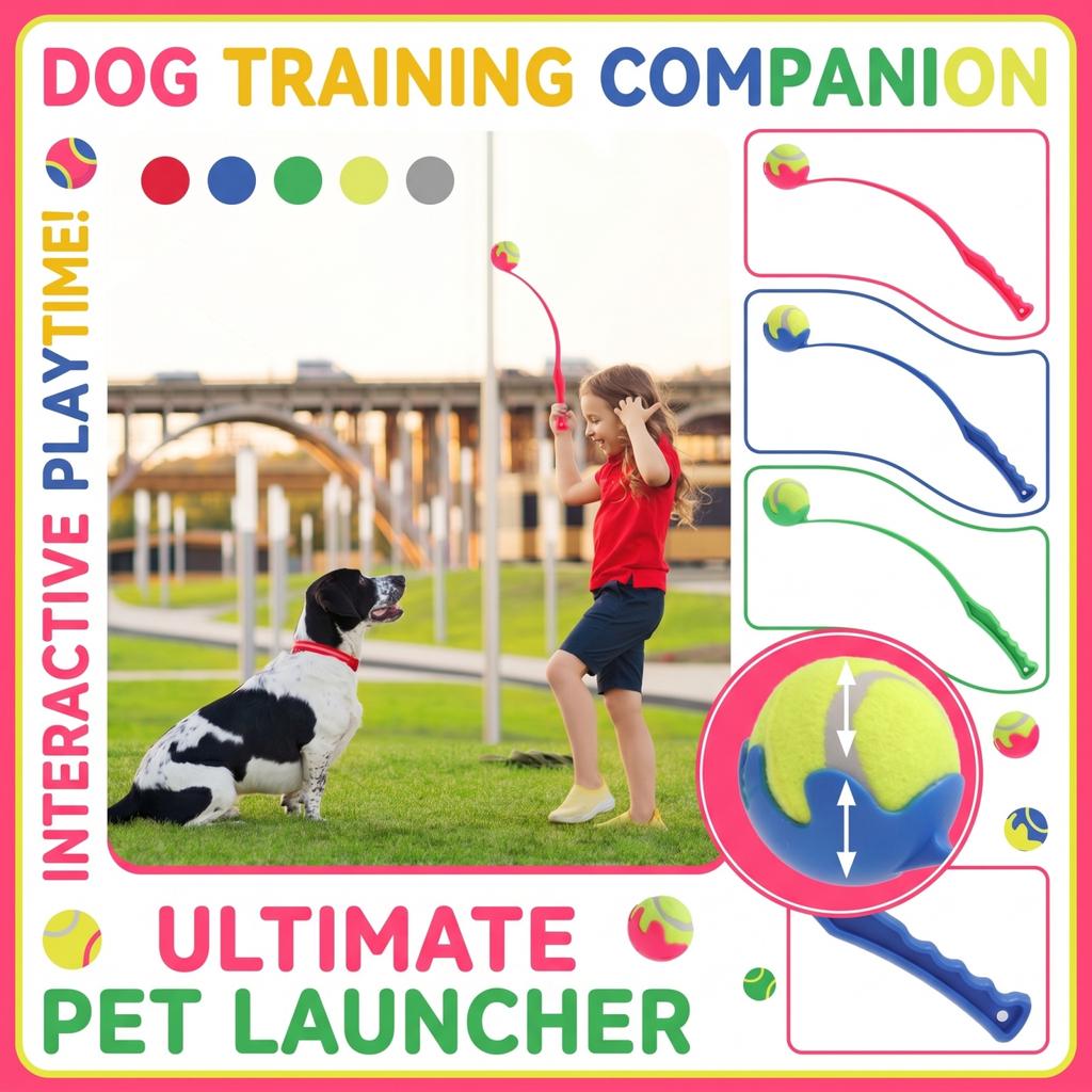Dog Ball Launcher Outdoor Training Toy Interactive Fetch Thrower Durable Plastic Handle Long Reach Dog Ball Throwing Stick for Pet Exercise