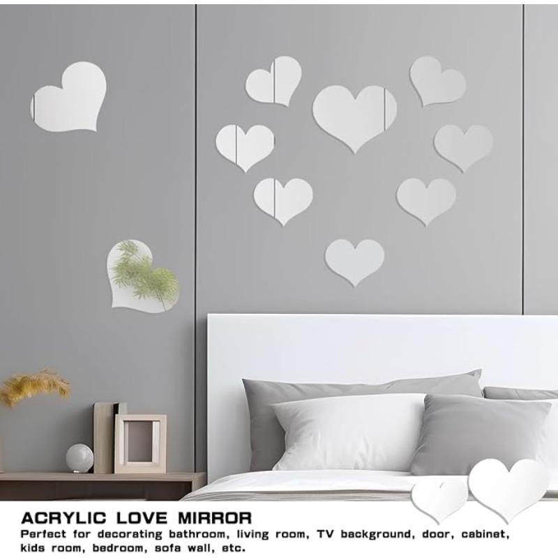10 Pieces Heart Shape Acrylic Mirror Wall Stickers Plate Self Adhesive Mirror Stickers Mirrors for Wall Decor Wedding Table