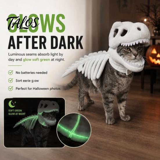 Costume Scheletro di Gatto Traspirante, Costume Dinosauro per Animali Domestici, Vestito T-Rex in Morbido Peluche per Halloween, Abbigliamento Divertente da Cosplay per Gatti e Cani Piccoli