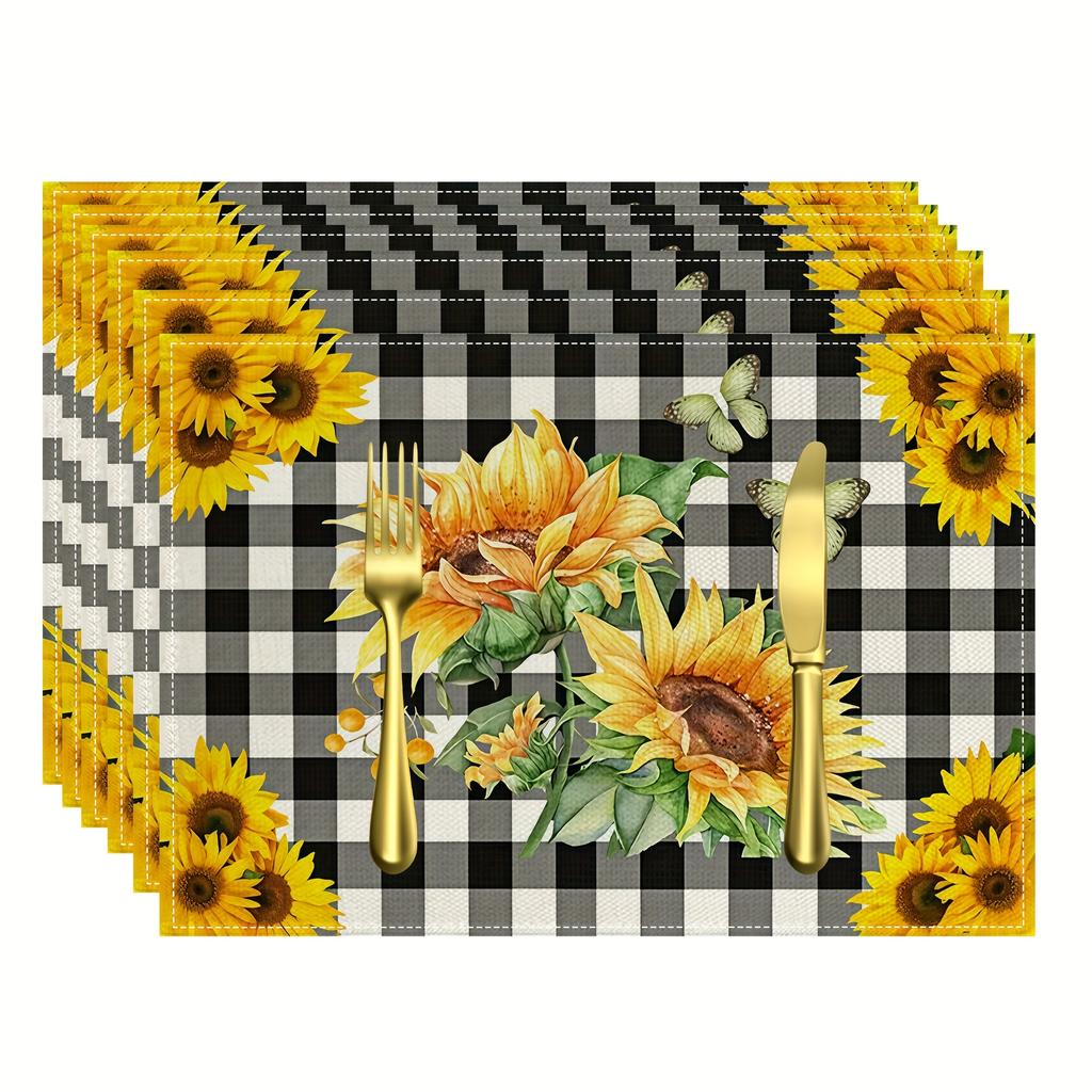 4/6pcs Set, Sunflower-Themed Kitchen Heat-Resistant Table Mats for Spring And Summer, Preventing Water, Oil, And Burns, Living Room Tablecloth