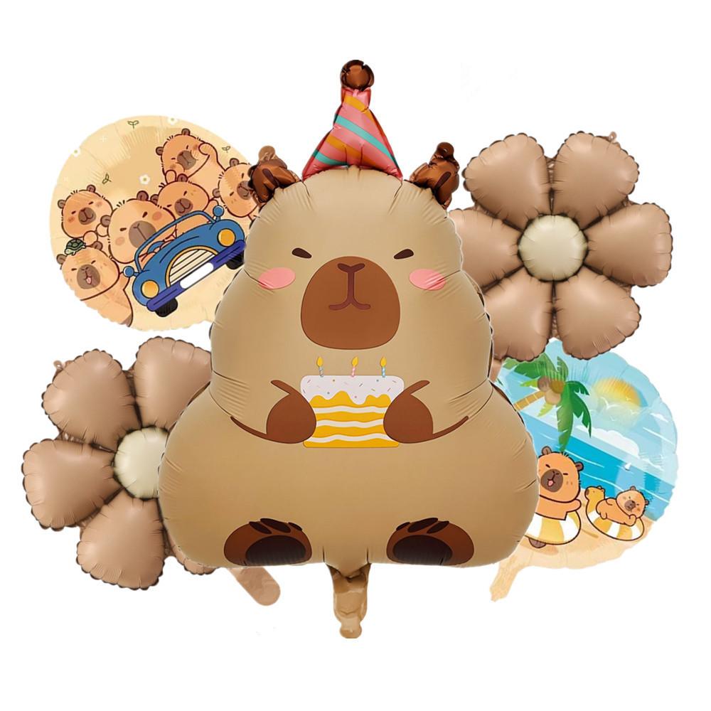 Animal Kapibara Birthday Daisy Flower Aluminum Film Latex Balloon Set Banquet Arrangement Supplies
