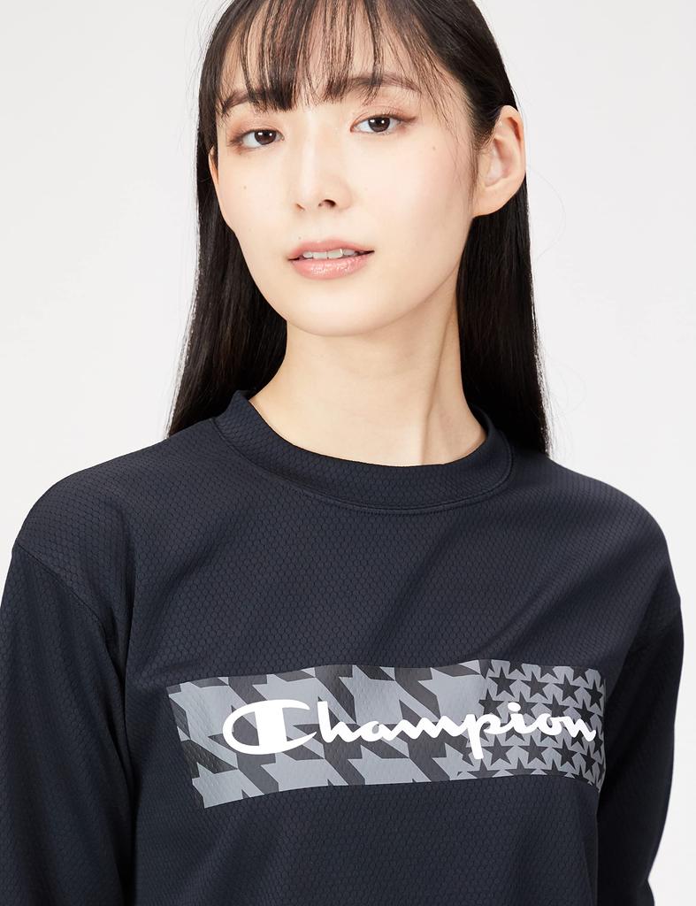 Champion Long Sleeve Crew Warm Script Size Women's T-Shirt, Neck, Logo, Black, XL, CW-WB454
