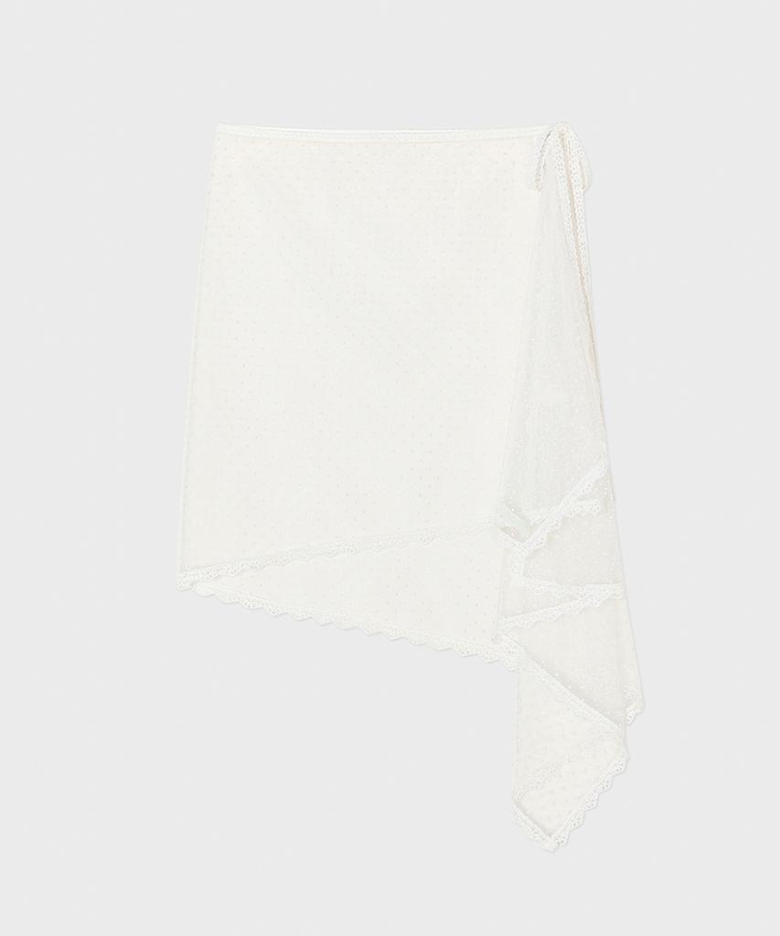 Minssio Dot Lace Midi Wrap Skirt_White