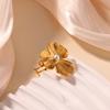 Stainless Steel Flower Ring for Women 18K Gold-plated Anti Fading Open Rings Wedding Imitation Pearl Jewelry Prom Accessories