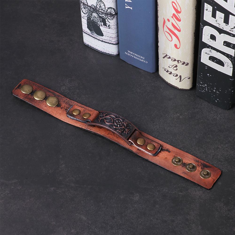 Vintage Brown  Wide Cuff Bracelet Leather Wristband Punk Snap Bracelet Wrap Bangle