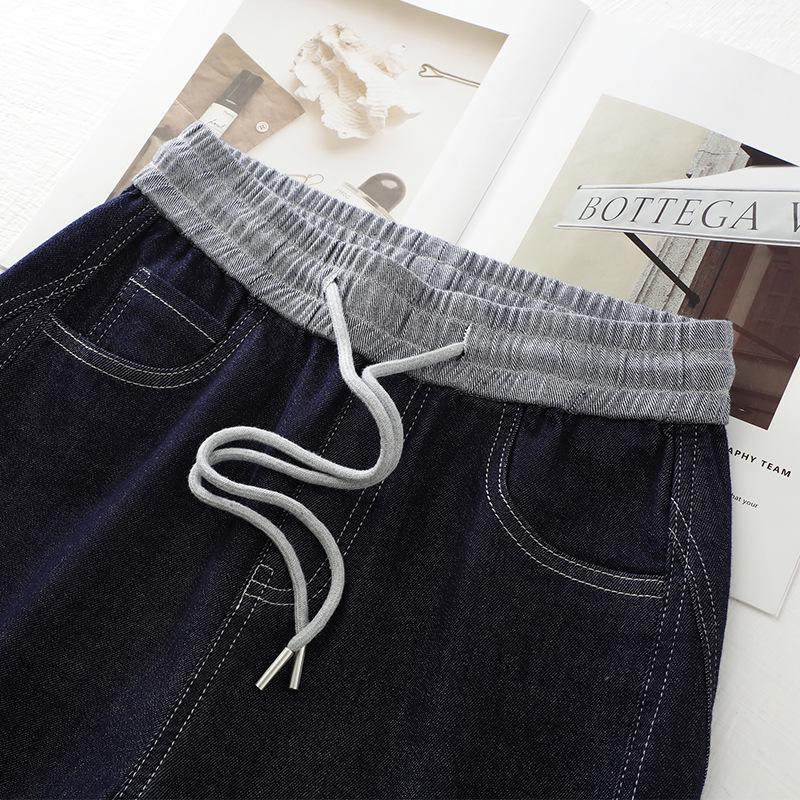 Women's High-Waist Dark Blue Retro Scimitar Jeans - New Spring & Autumn 2026 Slimming Straight-Leg Style