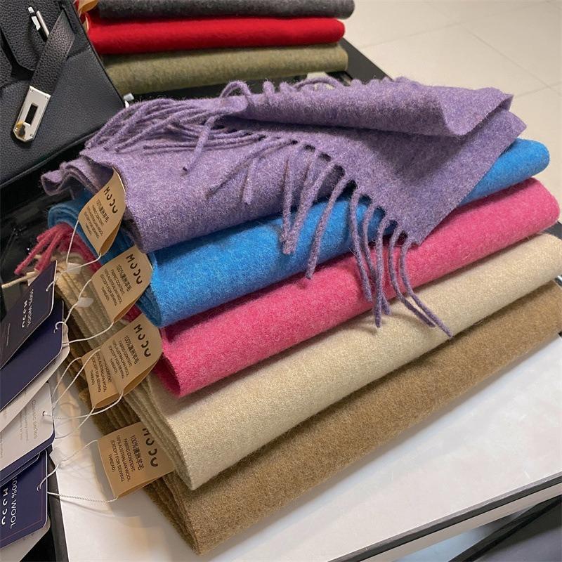 100 wool clip flower solid color scarf women's winter new unisex high-end versatile gift