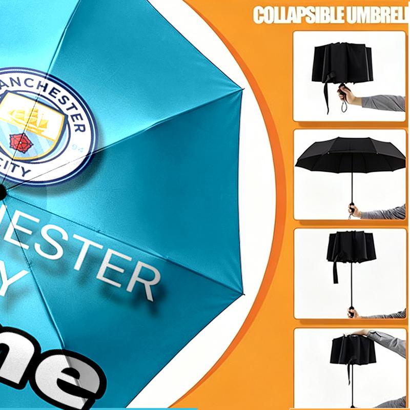 Custom Name Personalized Manchester City FC Print Umbrella, Auto Open Close, 8‑Rib Sturdy Frame, Commute Camping Hiking Use, Birthday Gift
