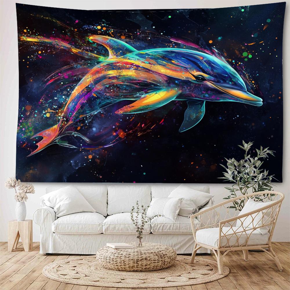 Dreamy Whale Starry Sky Colorful Whale Dolphin Decorative Tapestry Bohemian Hippie Wall Decorative Tapestry