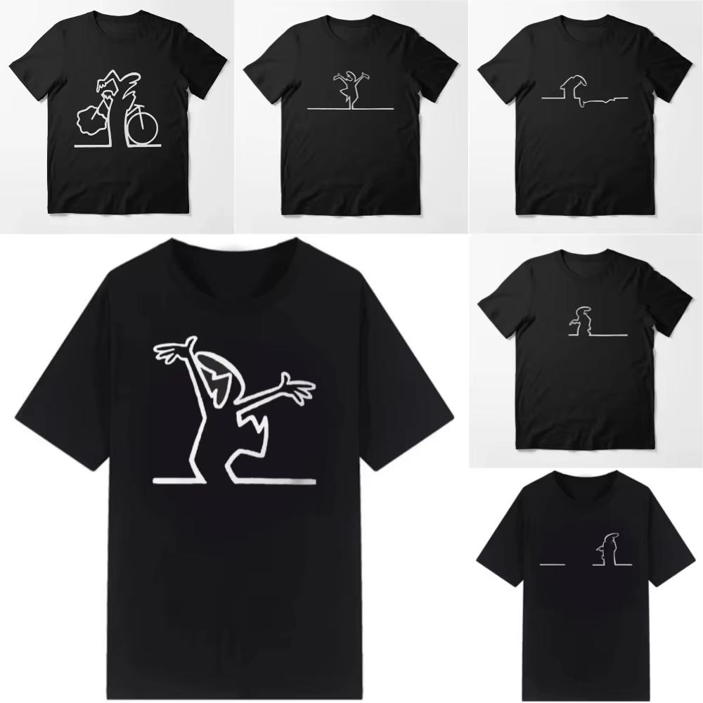 T-shirt à col rond imprimé dessin animé minimaliste créatif à manches courtes pour un look décontracté et tendance Streetwear en coton doux premium