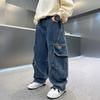 Korean Style Boys' Cargo Jeans - Autumn Wide Leg Casual Pants for Kids