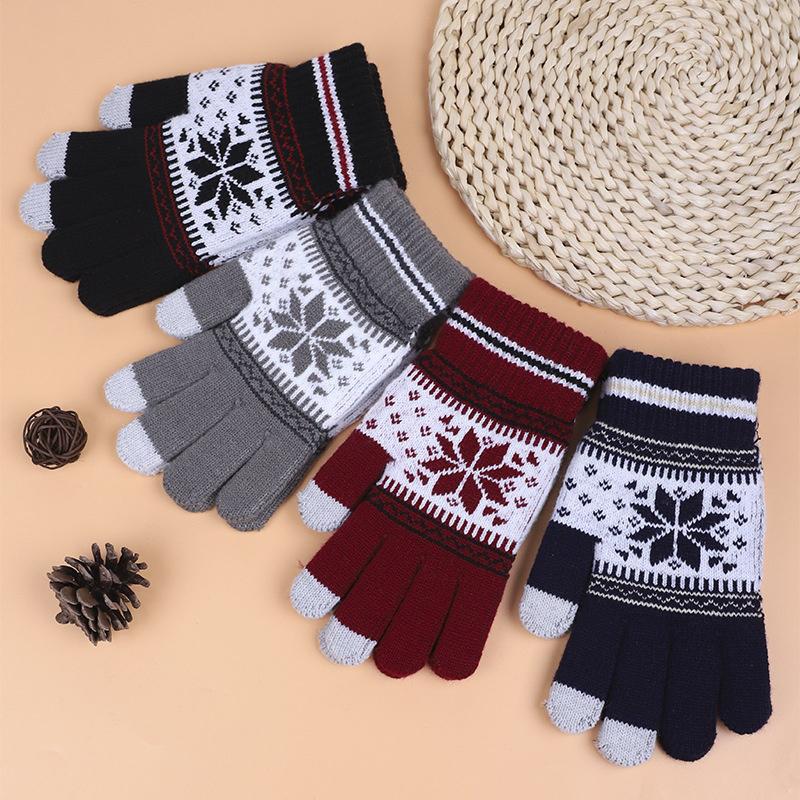 Winter Warm Knitted Gloves Fashion Snowflake Embroidery Touchscreen Gloves For Women Men New Year Gift
