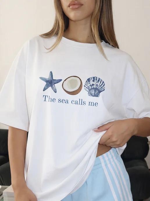 Oversized Y2K print T-shirt: The Sea Calls Me 3XL
