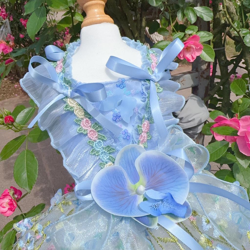 2026 Luxury Handmade Pet Dog Cats Clothes Fine Flower Embroidery Pink Blue Princess Dresses For Small Medium Dog Puppy Clothing