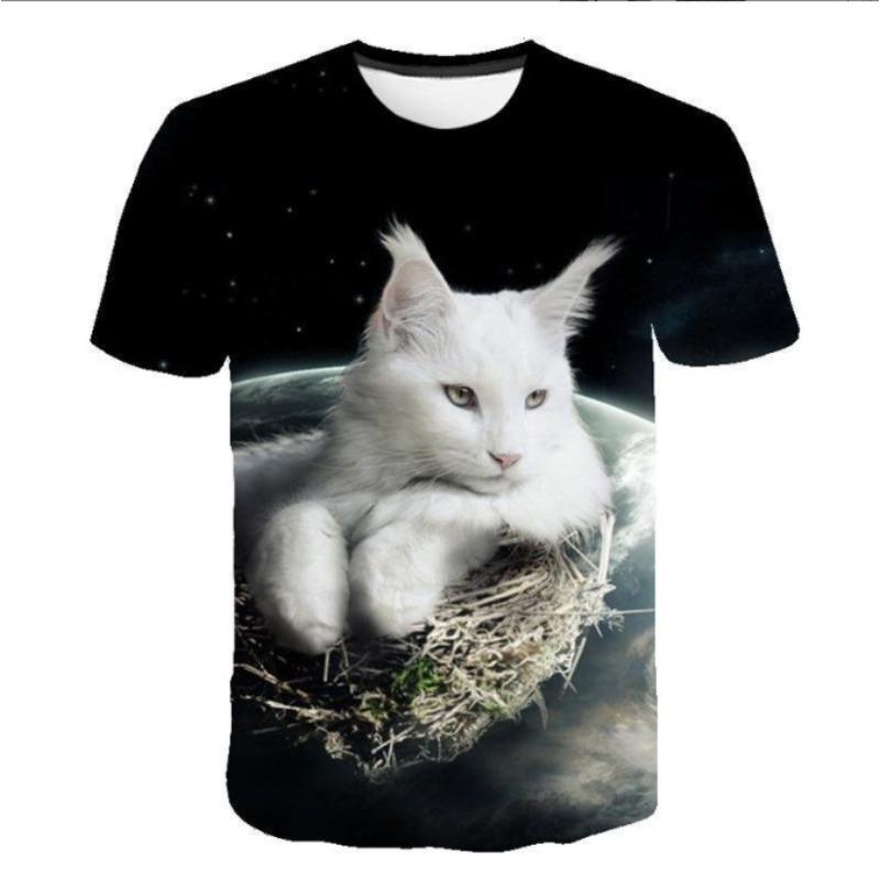 Summer Short Sleeved T-shirt 3D Digital Printed Cat Pattern Fashionable Casual Top for Men Tshirt