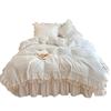 Nordic 100% Pure Cotton White Princess Ruffle Duvet Cover Set with Lace Bed Skirt