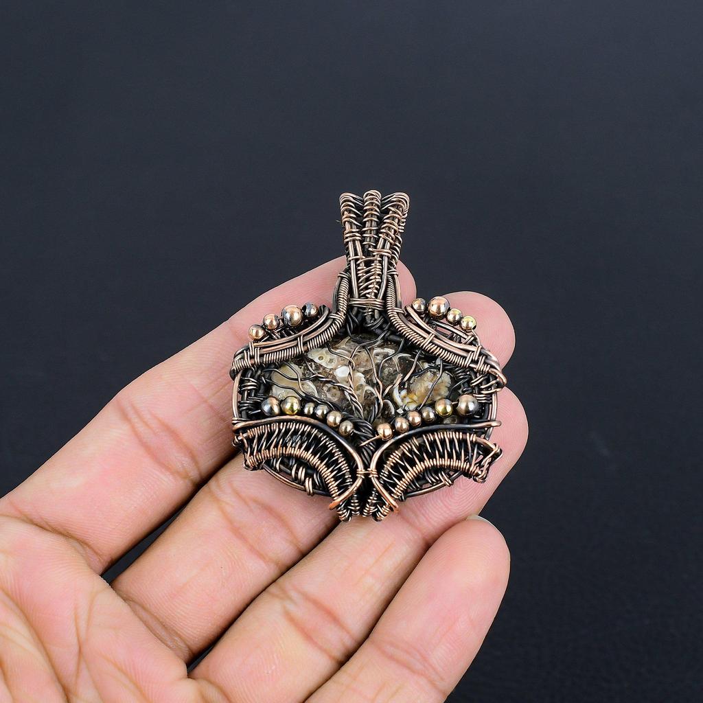 Turtella Fossil Pendant, 999 Copper Wire Wrapped Pendant Handmade Gemstone Jewelry, Gifts For Wife Brand New Pendant
