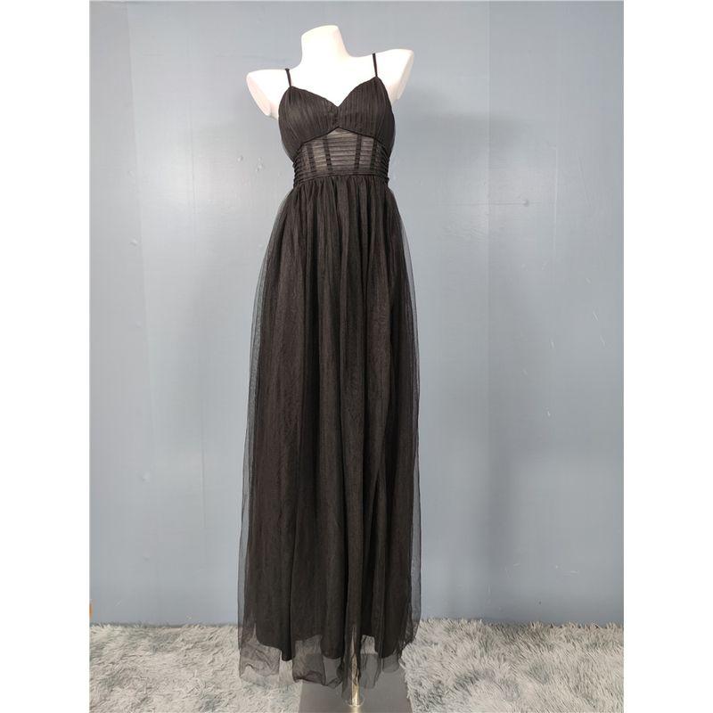 Foreign Trade Order Lu's Sling Personalized Fashion Banquet Party Mesh Temperament Slimming Big Hemline Split Black Dress