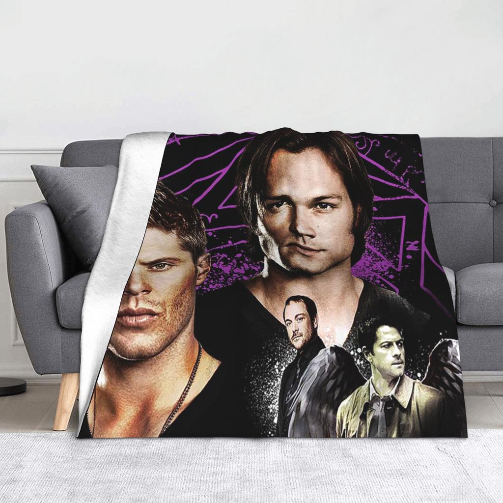 Sam Winchester Dean Winchester Castiel Blanket Cover Velvet Supernatural Movie Wings Thin Throw Blankets for Bedroom Sofa Quilt