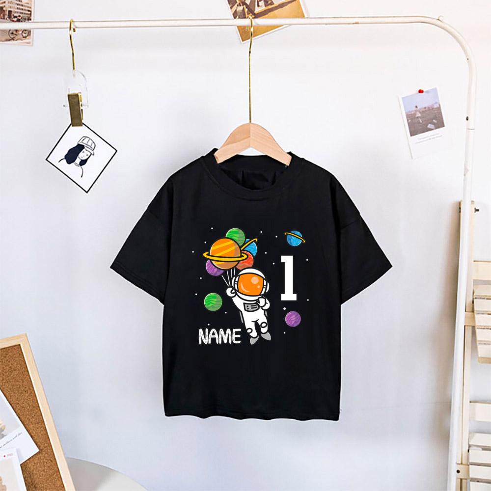 Personalisiertes Astronaut Geburtstagshemd Junge 1-9 Jahre Geburtstags-T-Shirt Custon Name Raketen Shirts Tops Kinder Weltraum Thema Kleidung T-Shirt