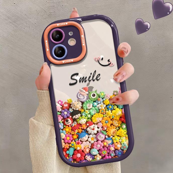 Applicable To IPhone14 Apple 15 Mobile Case 13promax Colorful Clay Flowers 12 All-inclusive Anti-fall 11 Transparent