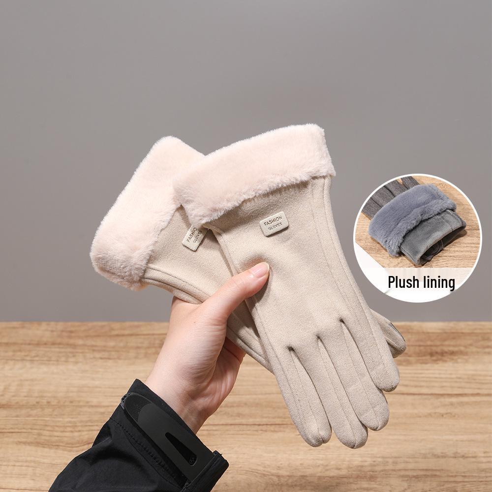Unisex Fleece-Lined Suede Gloves for Outdoor Cycling and Driving - Cold-Proof, Touchscreen-Enabled for Autumn and Winter.