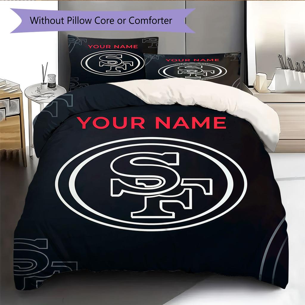 Individueller Name, San Francisco 49ers Muster Bettwäsche Heimdekoration Geburtstagsgeschenk ( 1 Bettbezug + 2 Kissenbezüge, ohne Füllung),Fanartikel.