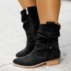 Stivaletti da Donna Autunno e Inverno Nuovo Stile Europeo Americano 34-43 Punta Tonda Tacco Basso Scamosciato Gambale Basso Stivali da Donna
