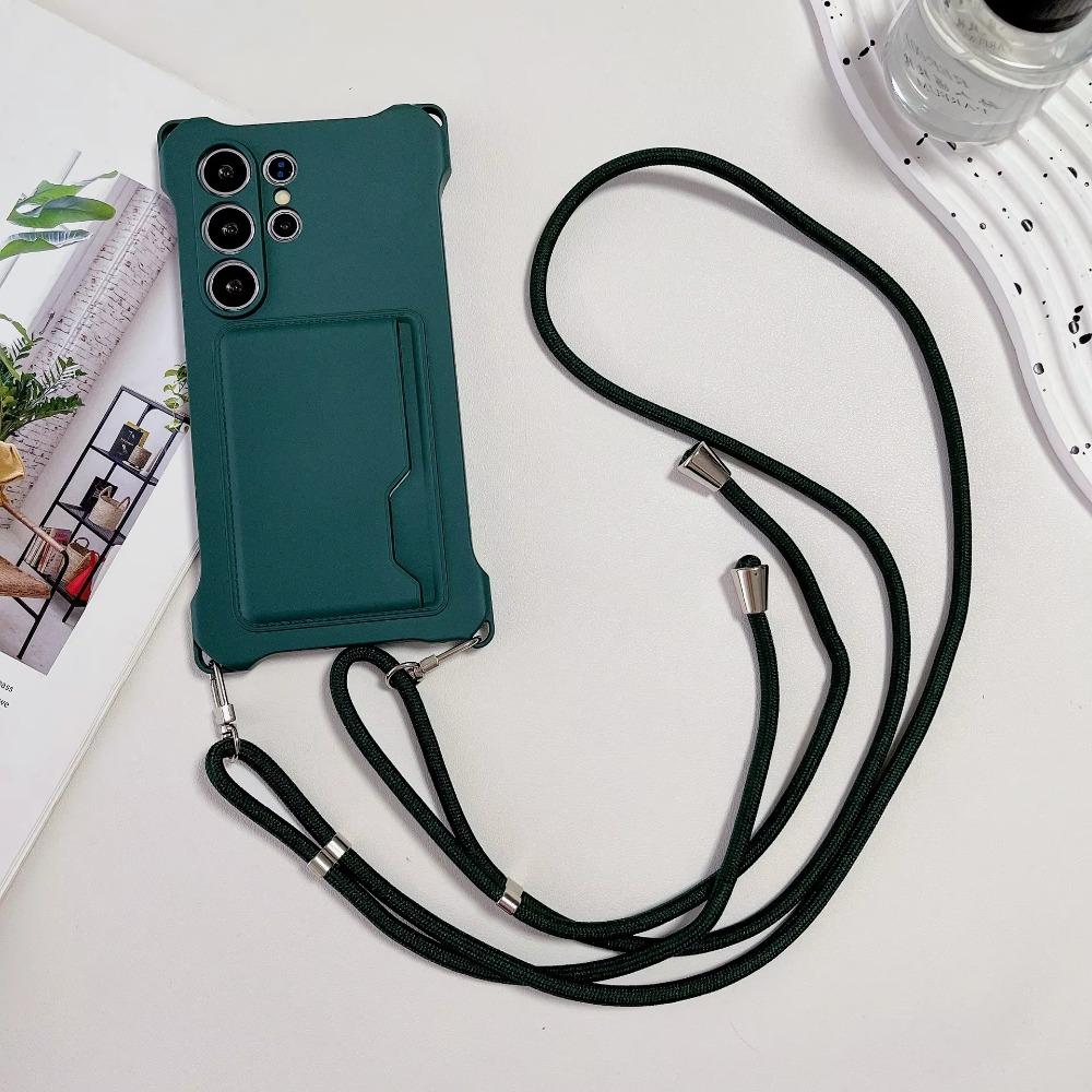 Soft Silicone Phone Case For Samsung S26 Ultra S25 Edge S24 S23 FE S22 Plus Card Holder Lanyard Shockproof Protection Cover