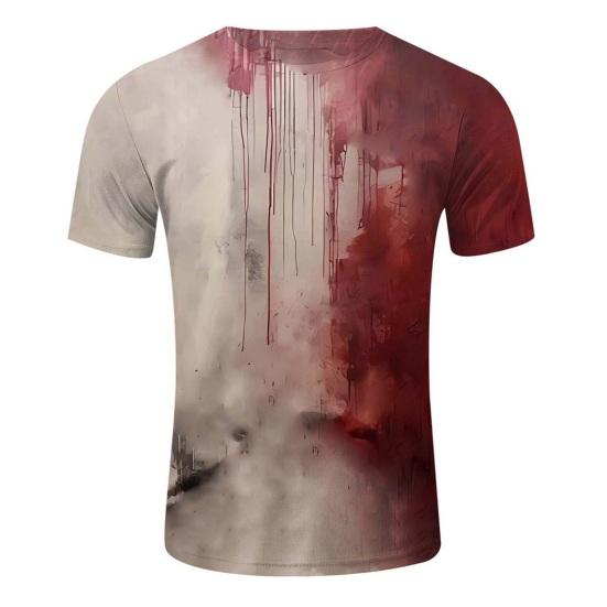 Kids Halloween T-shirt Blood Stain Print Tee Shirt Spooky Crew Neck Short Sleeve T-shirt for Horror Themed Party Costume Street Wear