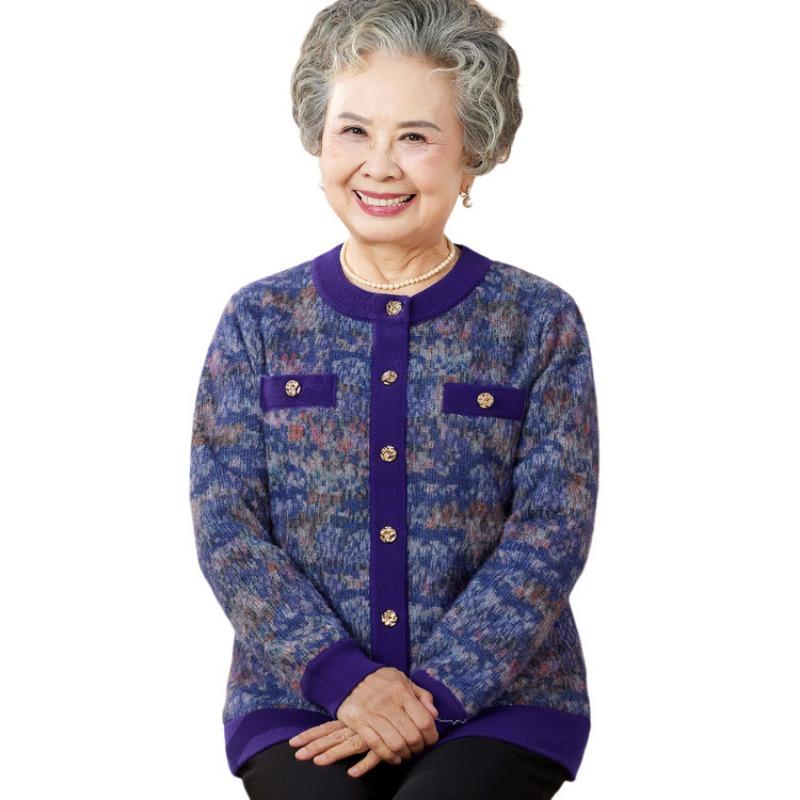Autumn and Winter Clothes Color Cardigan Old Coat In the Elderly Mother Clothing Old Lady Velvet Warm Grandma