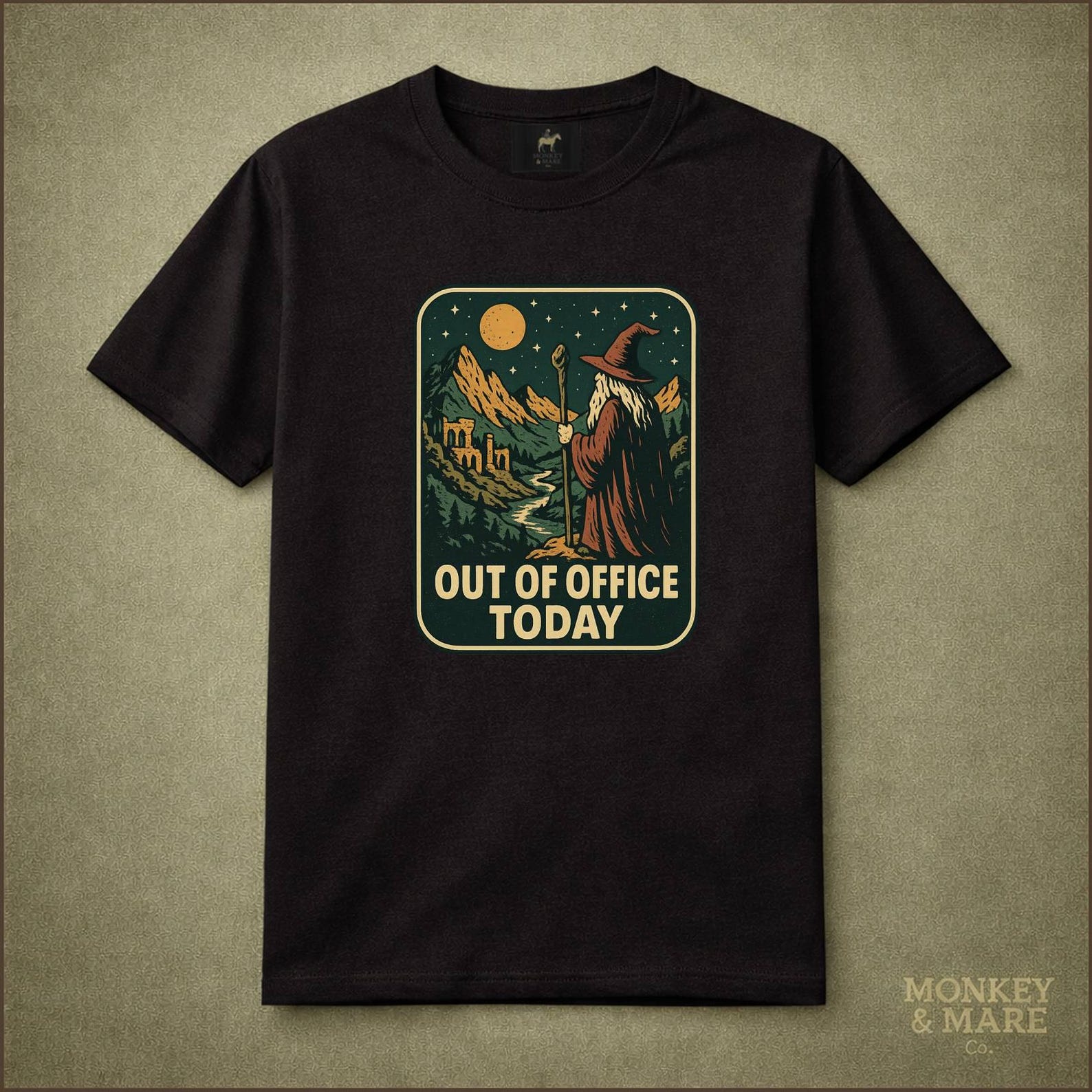 Wizard Mountain Shirt, Out Of Office Today, Vintage Fantasy Escape Humor Tee 3XL