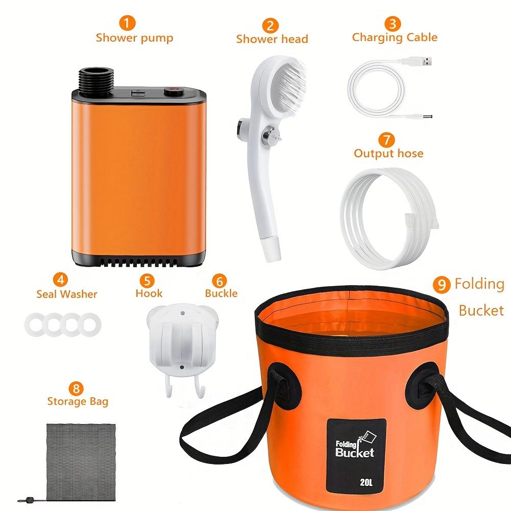 

Портативный душ для кемпинга, уличный электрический душ с зарядным насосом и складным ведром для воды на 20 л