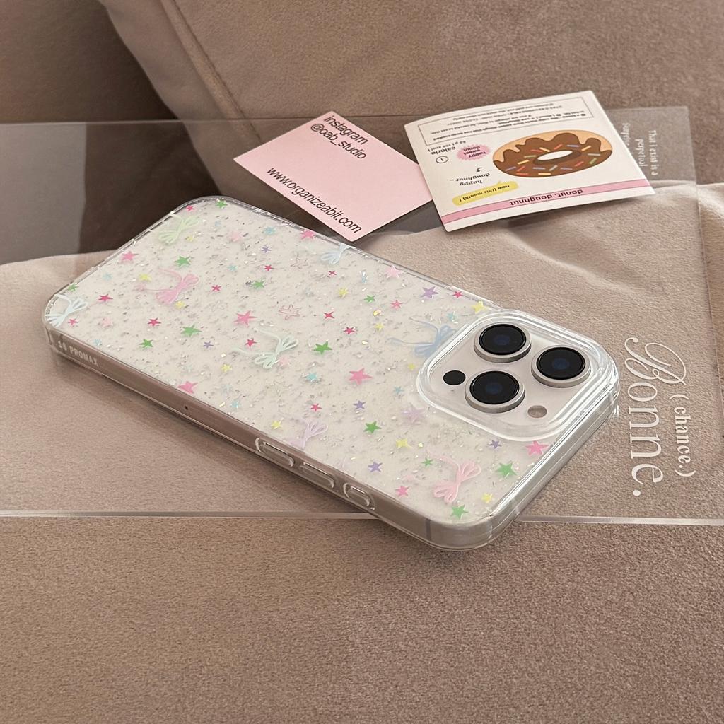 Stars Full Screen Suitable for Apple 17promax Mobile Phone Case 15 Glitter Powder Iphone14 Dopamine Bow 11 Hard