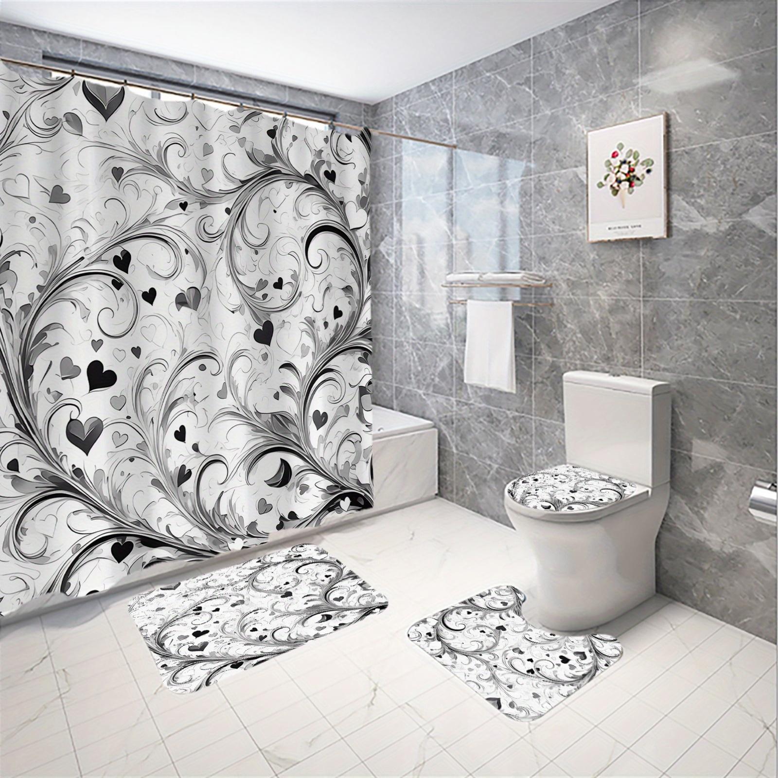 

Набор из 4 предметов: серые романтические шторки для душа с узором сердечек, шторы для ванной, декоративные шторки для душа для ванной, коврик для пола в ванной 90x180cm curtain
