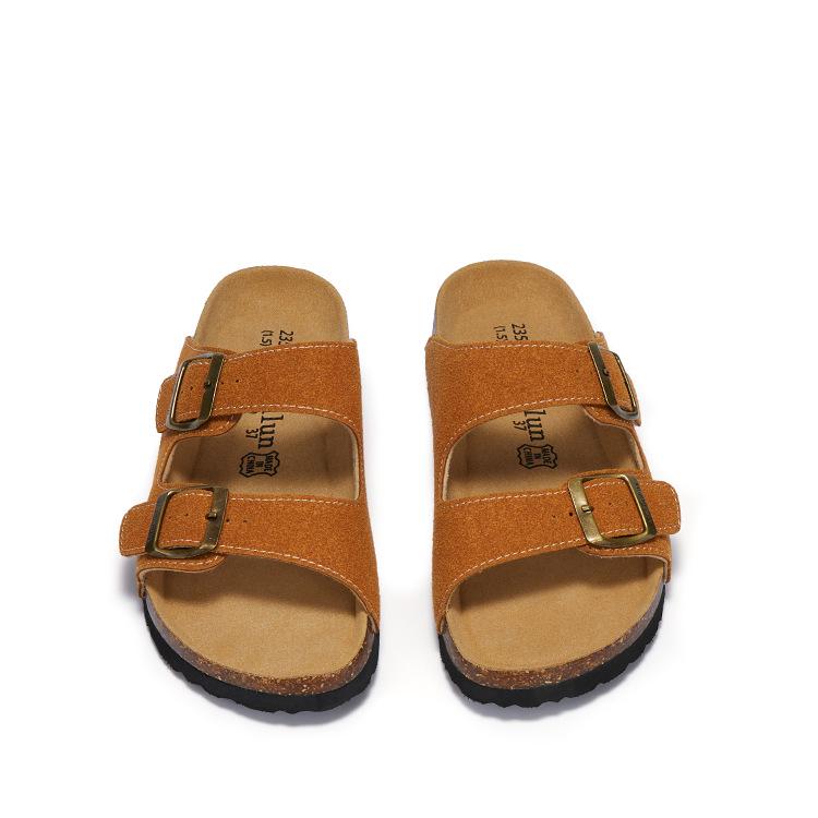 Maibulun Unisex Kork Anti-Rutsch Hausschuhe - Mattes Leder, Einzelner Riemen, Trendige Sommer Strand- & Hauskleidung