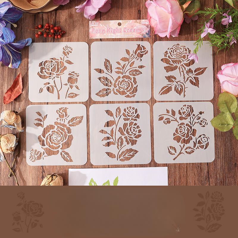 6pcs/set Floral Butterfly Stencil Templates for Scrapbook Wall Small Creative Design DIY Decor Stencils for Painting and Decor