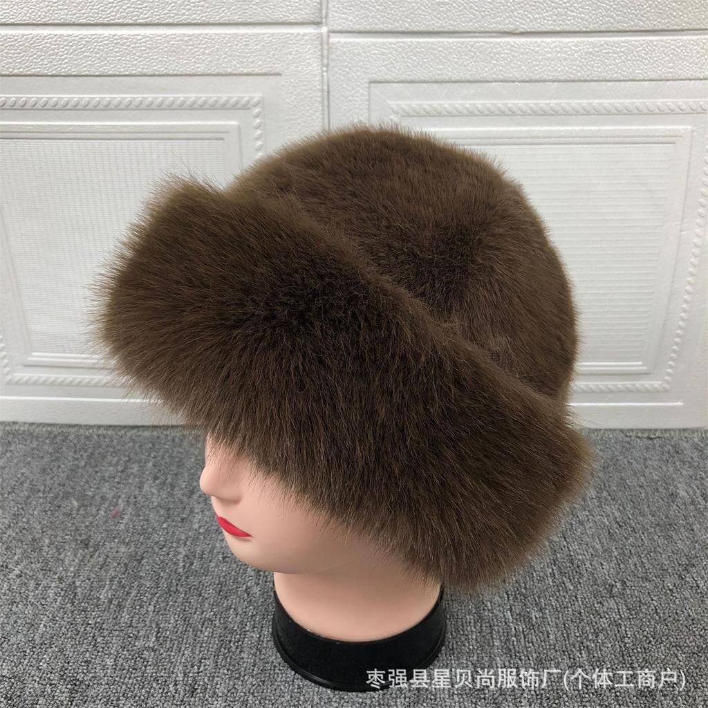 Spot autumn and winter thick plush hat with large brim imitation mink fox fur warm fashion hat for women