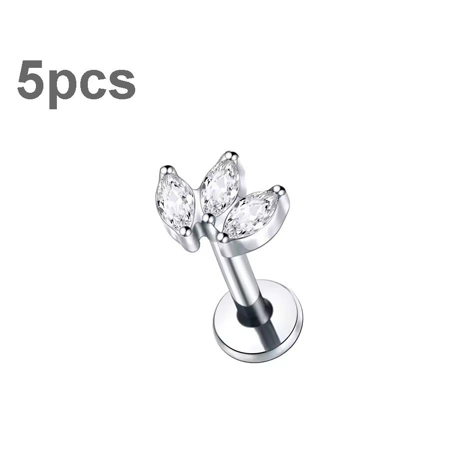 5Pcs/lot Titanium CZ Ear Stud Tragus Cartilage Earrings for Women Labret Lip Lobe Ring Helix Daith Piercing Body Jewelry
