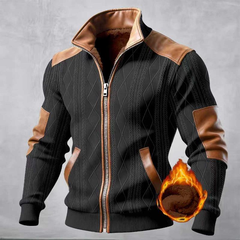 New Autumn and Winter Men's Color-blocked Textured Velvet Zipper Casual Jacket